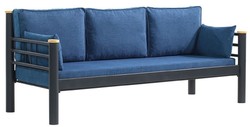 Casa Padrino Art Nouveau garden sofa blue / gray / natural 200 x 70 x H. 85 cm - Metal garden sofa with cushions - Patio sofa - Garden furniture - Patio furniture - Art Nouveau furniture