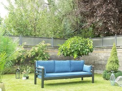 Casa Padrino Art Nouveau garden sofa blue / gray / natural 200 x 70 x H. 85 cm - Metal garden sofa with cushions - Patio sofa - Garden furniture - Patio furniture - Art Nouveau furniture