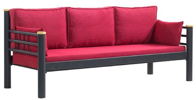 Casa Padrino Art Nouveau garden sofa bordeaux red / gray / natural 200 x 70 x H. 85 cm - Metal garden sofa with cushions - Patio sofa - Garden furniture - Patio furniture - Art Nouveau furniture