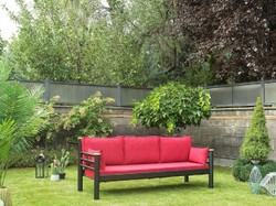Casa Padrino Art Nouveau garden sofa bordeaux red / gray / natural 200 x 70 x H. 85 cm - Metal garden sofa with cushions - Patio sofa - Garden furniture - Patio furniture - Art Nouveau furniture