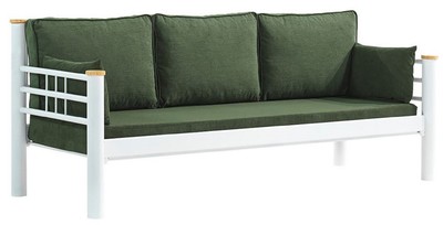 Casa Padrino Art Nouveau garden sofa green / white / natural 200 x 70 x H. 85 cm - Metal garden sofa with cushions - Patio sofa - Garden furniture - Patio furniture - Art Nouveau furniture