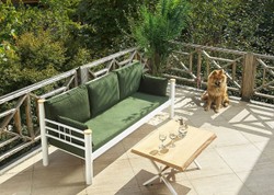 Casa Padrino Art Nouveau garden sofa green / white / natural 200 x 70 x H. 85 cm - Metal garden sofa with cushions - Patio sofa - Garden furniture - Patio furniture - Art Nouveau furniture