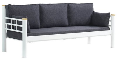 Casa Padrino Art Nouveau garden sofa anthracite / white / natural 200 x 70 x H. 85 cm - Metal garden sofa with cushions - Patio sofa - Garden furniture - Patio furniture - Art Nouveau furniture