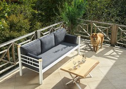 Casa Padrino Art Nouveau garden sofa anthracite / white / natural 200 x 70 x H. 85 cm - Metal garden sofa with cushions - Patio sofa - Garden furniture - Patio furniture - Art Nouveau furniture
