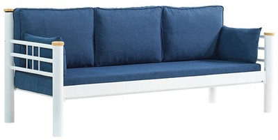 Casa Padrino Art Nouveau garden sofa blue / white / natural 200 x 70 x H. 85 cm - Metal garden sofa with cushions - Patio sofa - Garden furniture - Patio furniture - Art Nouveau furniture