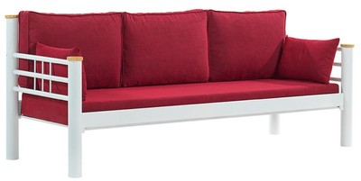 Casa Padrino Art Nouveau garden sofa bordeaux red / white / natural 200 x 70 x H. 85 cm - Metal garden sofa with cushions - Patio sofa - Garden furniture - Patio furniture - Art Nouveau furniture