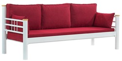 Casa Padrino Art Nouveau garden sofa bordeaux red / white / natural 200 x 70 x H. 85 cm - Metal garden sofa with cushions - Patio sofa - Garden furniture - Patio furniture - Art Nouveau furniture