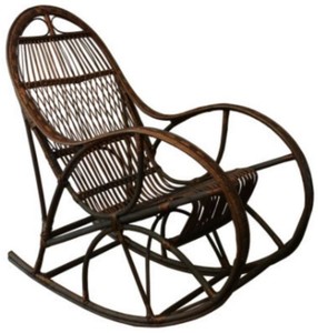 Luxus Rattan Schaukelsessel Dunkelbraun Luxury Rattan Rocking Armchair Dark Brown