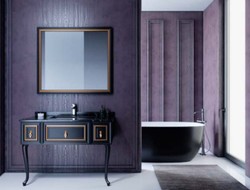 Casa Padrino conjunto de baño barroco de lujo negro mate / oro mate - 1 Mesa de Lavabo con Encimera de Mármol y Lavabo de Cerámica Incorporado y 1 Espejo de Pared LED - Mueble de baño barroco