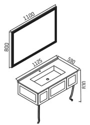 Casa Padrino conjunto de baño barroco de lujo negro mate / oro mate - 1 Mesa de Lavabo con Encimera de Mármol y Lavabo de Cerámica Incorporado y 1 Espejo de Pared LED - Mueble de baño barroco