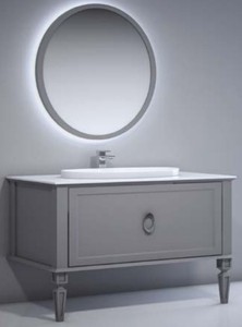 Casa Padrino conjunto de baño barroco de lujo gris mate / blanco - 1 Mesa de Lavabo con Lavabo de Cerámica y 1 Espejo de Pared LED - Mueble de baño barroco