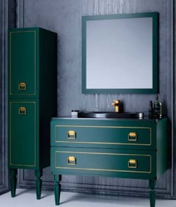 Casa Padrino conjunto de baño barroco de lujo verde / negro / oro - 1 Mesa de Lavabo Barroco con Lavabo Ovalado y 1 Espejo de Pared LED Barroco y 1 Estantería Barroco - Mueble de baño barroco