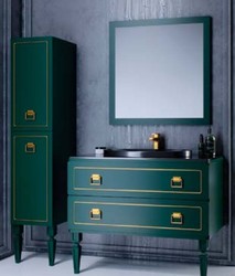 Casa Padrino conjunto de baño barroco de lujo verde / negro / oro - 1 Mesa de Lavabo Barroco con Lavabo Ovalado y 1 Espejo de Pared LED Barroco y 1 Estantería Barroco - Mueble de baño barroco