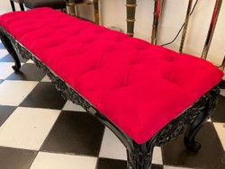Casa Padrino banco barroco rojo / negro - Banco tapizado de madera maciza con fino terciopelo y pedrería - Muebles barrocos hechos a mano - Noble y Magnífico