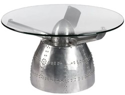 Runder Luxus Flugzeug Flieger Aluminium Couchtisch Wohnzimmertisch Silber Round Luxury Airplane Aviator Aluminum Coffee Table Living Room Table Silver