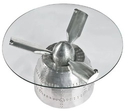 Runder Luxus Flugzeug Flieger Aluminium Couchtisch Wohnzimmertisch Silber Round Luxury Airplane Aviator Aluminum Coffee Table Living Room Table Silver