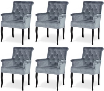 Casa Padrino Chesterfield Neo Baroque dining room chair set of 6 gray / black - Kitchen chairs with armrests - Dining room furniture - Chesterfield furniture - Neo baroque furniture