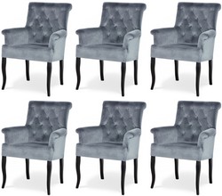 Casa Padrino ensemble de 6 Chaises de salle à manger Chesterfield Néo Baroque gris / noir - Chaises de cuisine avec accoudoirs - Mobilier de Salle à Manger - Mobilier Chesterfield - Mobilier Néo Baroque