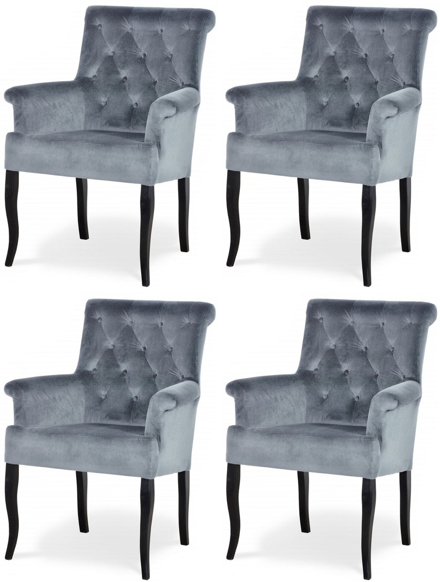 Casa Padrino set di 4 sedie da pranzo Chesterfield Neo Barocco grigio / nero - Sedie da cucina con braccioli - Mobili per sala da pranzo - Mobili Chesterfield - Mobili Neo Barocco Casa Padrino set di 4 sedie da pranzo Chesterfield Neo Barocco grigio / nero - Sedie da cucina con braccioli - Mobili per sala da pranzo - Mobili Chesterfield - Mobili Neo Barocco