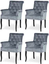 Casa Padrino conjunto de 4 sillas de comedor Chesterfield Neo Barrocos gris / negro - Sillas de cocina con reposabrazos - Muebles de Comedor - Muebles Chesterfield - Muebles Neo Barrocos