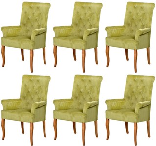 Casa Padrino Chesterfield Neo Baroque dining room chair set of 6 green / natural - Kitchen chairs with armrests - Dining room furniture - Chesterfield furniture - Neo baroque furniture Casa Padrino Chesterfield Neo Baroque dining room chair set of 6 green / natural - Kitchen chairs with armrests - Dining room furniture - Chesterfield furniture - Neo baroque furniture