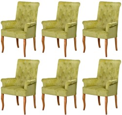 Casa Padrino Chesterfield Neo Baroque dining room chair set of 6 green / natural - Kitchen chairs with armrests - Dining room furniture - Chesterfield furniture - Neo baroque furniture
