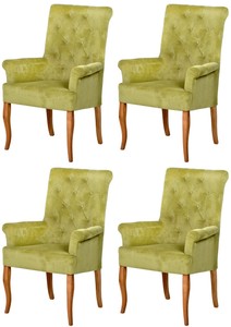 Casa Padrino Chesterfield Neo Baroque dining room chair set of 4 green / natural - Kitchen chairs with armrests - Dining room furniture - Chesterfield furniture - Neo baroque furniture