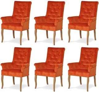 Casa Padrino Chesterfield Neo Baroque dining room chair set of 6 orange / natural - Kitchen chairs with armrests - Dining room furniture - Chesterfield furniture - Neo baroque furniture Casa Padrino Chesterfield Neo Baroque dining room chair set of 6 orange / natural - Kitchen chairs with armrests - Dining room furniture - Chesterfield furniture - Neo baroque furniture