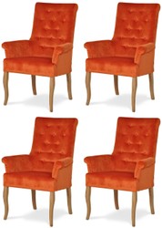 Casa Padrino Chesterfield Neo Baroque dining room chair set of 4 orange / natural - Kitchen chairs with armrests - Dining room furniture - Chesterfield furniture - Neo baroque furniture