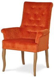 Casa Padrino Chesterfield Neo Baroque Dining Chair Orange / Natural - Kitchen Chair with Armrests - Dining Room Furniture - Chesterfield Furniture - Neo Baroque Furniture
