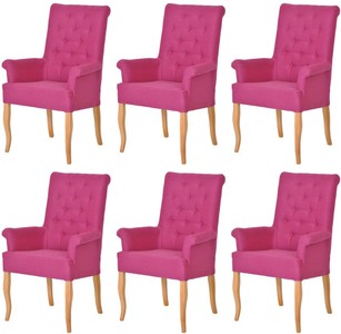 Casa Padrino Chesterfield Neo Baroque dining room chair set of 6 pink / natural - Kitchen chairs with armrests - Dining room furniture - Chesterfield furniture - Neo baroque furniture