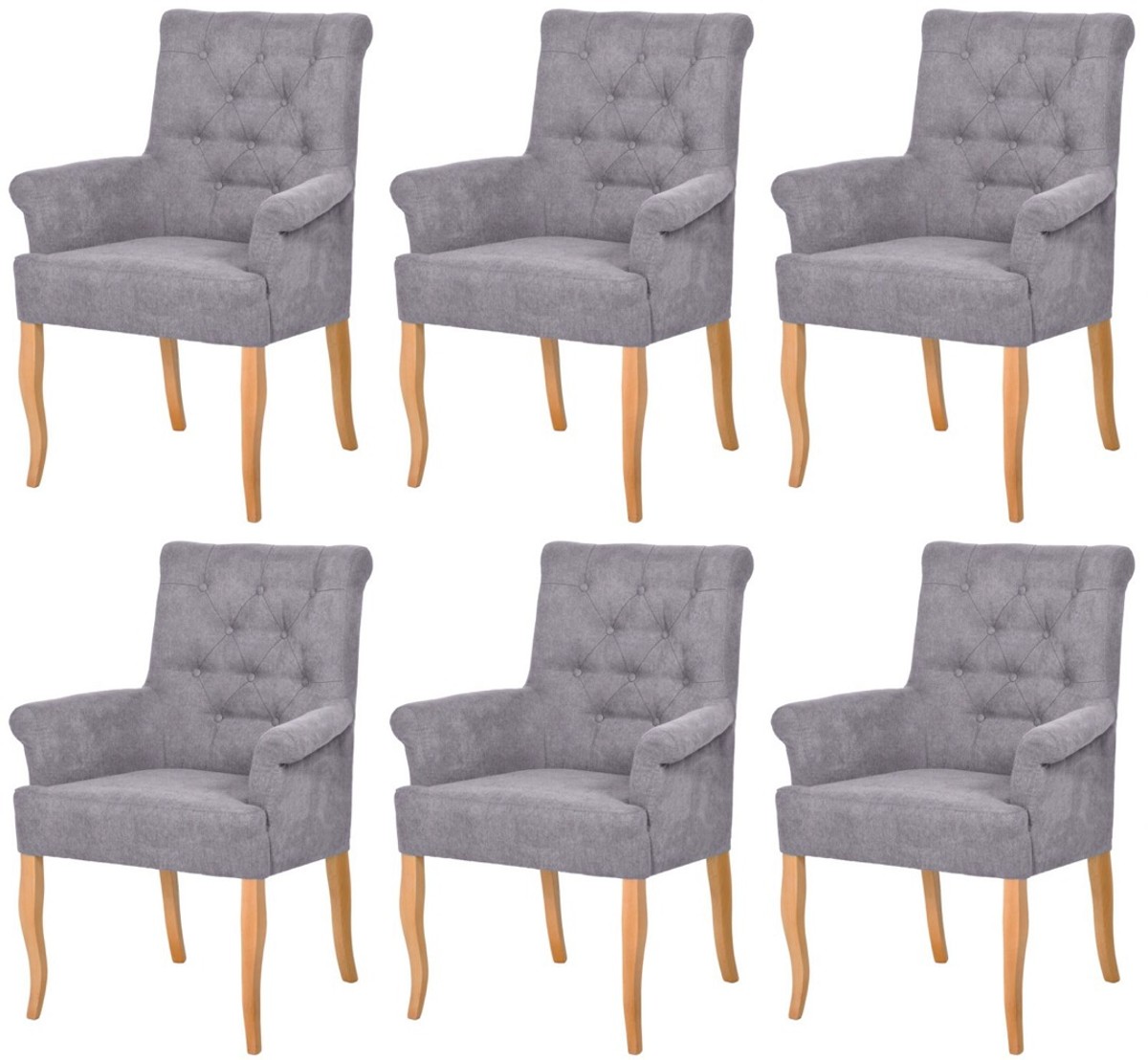 Casa Padrino conjunto de 6 sillas de comedor Chesterfield Neo Barrocos gris / natural - Sillas de cocina con reposabrazos - Muebles de Comedor - Muebles Chesterfield - Muebles Neo Barrocos Casa Padrino conjunto de 6 sillas de comedor Chesterfield Neo Barrocos gris / natural - Sillas de cocina con reposabrazos - Muebles de Comedor - Muebles Chesterfield - Muebles Neo Barrocos