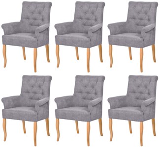 Casa Padrino Chesterfield Neo Baroque dining room chair set of 6 gray / natural - Kitchen chairs with armrests - Dining room furniture - Chesterfield furniture - Neo baroque furniture