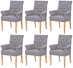Casa Padrino Chesterfield Neo Baroque dining room chair set of 6 gray / natural - Kitchen chairs with armrests - Dining room furniture - Chesterfield furniture - Neo baroque furniture Casa Padrino Chesterfield Neo Baroque dining room chair set of 6 gray / natural - Kitchen chairs with armrests - Dining room furniture - Chesterfield furniture - Neo baroque furniture