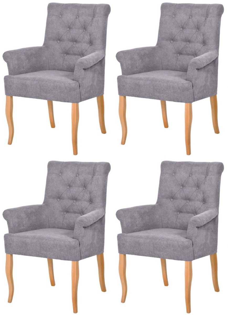 Casa Padrino conjunto de 4 sillas de comedor Chesterfield Neo Barrocos gris / natural - Sillas de cocina con reposabrazos - Muebles de Comedor - Muebles Chesterfield - Muebles Neo Barrocos Casa Padrino conjunto de 4 sillas de comedor Chesterfield Neo Barrocos gris / natural - Sillas de cocina con reposabrazos - Muebles de Comedor - Muebles Chesterfield - Muebles Neo Barrocos