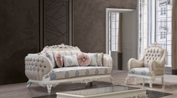 Casa Padrino poltrona barocco di lusso multicolore / crema bianco / rame - Poltrona da salotto in stile barocco con motivo elegante - Mobile da soggiorno di lusso in stile barocco - Mobile barocco