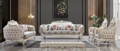 Casa Padrino ensemble de salon baroque de luxe multicolore / crème blanc / cuivre - 2 Canapés Baroques & 2 Fauteuils Baroques & 1 Table Basse Baroque - Meuble de luxe de style baroque
