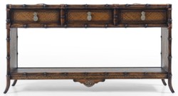 Casa Padrino Console de Style Vintage de Luxe Marron 184 x 39 x H. 88 cm - Table Console en Bois Massif avec 3 Tiroirs - Meubles en Bois Massif - Meubles de Style Vintage - Meubles de Luxe