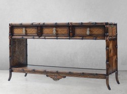 Casa Padrino Console de Style Vintage de Luxe Marron 184 x 39 x H. 88 cm - Table Console en Bois Massif avec 3 Tiroirs - Meubles en Bois Massif - Meubles de Style Vintage - Meubles de Luxe