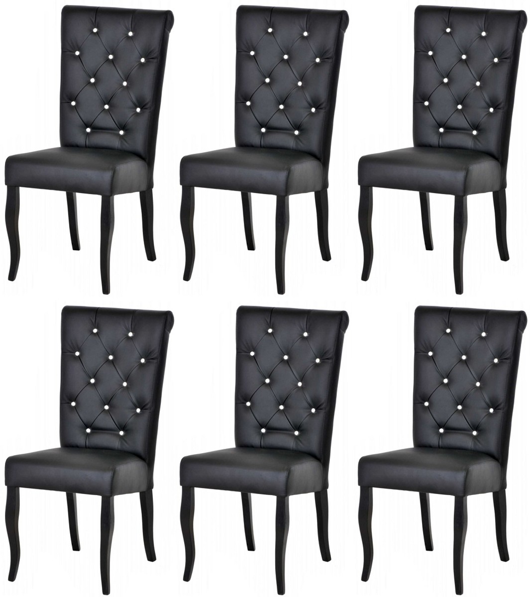 Casa Padrino ensemble de 6 Chaises de salle à manger Chesterfield Néo Baroque noir / noir - Chaises de cuisine en cuir artificiel avec strass - Mobilier de Salle à Manger Chesterfield Néo Baroque Casa Padrino ensemble de 6 Chaises de salle à manger Chesterfield Néo Baroque noir / noir - Chaises de cuisine en cuir artificiel avec strass - Mobilier de Salle à Manger Chesterfield Néo Baroque