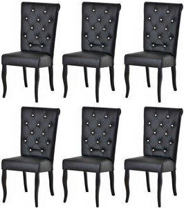 Casa Padrino Chesterfield Neo Baroque dining room chair set of 6 black / black - Faux leather kitchen chairs with rhinestones - Chesterfield Dining room furniture - Neo baroque furniture