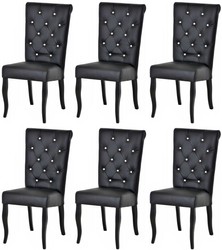 Casa Padrino ensemble de 6 Chaises de salle à manger Chesterfield Néo Baroque noir / noir - Chaises de cuisine en cuir artificiel avec strass - Mobilier de Salle à Manger Chesterfield Néo Baroque