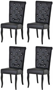 Casa Padrino Chesterfield Neo Baroque dining room chair set of 4 black / black - Faux leather kitchen chairs with rhinestones - Chesterfield Dining room furniture - Neo baroque furniture
