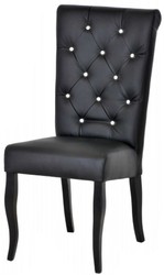 Casa Padrino set di 4 sedie da pranzo Chesterfield Neo Barocco nero / nero - Sedie da cucina in pelle artificiale con strass - Mobili per sala da pranzo - Mobili Chesterfield - Mobili Neo Barocco