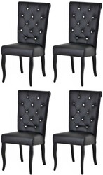 Casa Padrino set di 4 sedie da pranzo Chesterfield Neo Barocco nero / nero - Sedie da cucina in pelle artificiale con strass - Mobili per sala da pranzo - Mobili Chesterfield - Mobili Neo Barocco