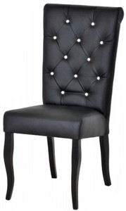 Casa Padrino sedia da pranzo Chesterfield Neo Barocco nero / nero - Sedia da cucina in pelle artificiale con strass - Mobili per sala da pranzo - Mobili Chesterfield - Mobili Neo Barocco