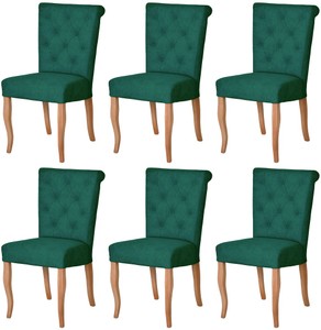 Casa Padrino Chesterfield Neo Baroque dining room chair set of 6 dark green / natural - Kitchen chairs set - Chesterfield dining room furniture - Neo baroque dining room furniture