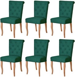 Casa Padrino Chesterfield Neo Baroque dining room chair set of 6 dark green / natural - Kitchen chairs set - Chesterfield dining room furniture - Neo baroque dining room furniture