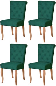 Casa Padrino Chesterfield Neo Baroque dining room chair set of 4 dark green / natural - Kitchen chairs set - Chesterfield dining room furniture - Neo baroque dining room furniture