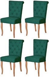 Casa Padrino set di 4 sedie da pranzo Chesterfield Neo Barocco verde scuro / naturale - Set di sedie da cucina - Mobili per sala da pranzo Chesterfield - Mobili per sala da pranzo Neo Barocco